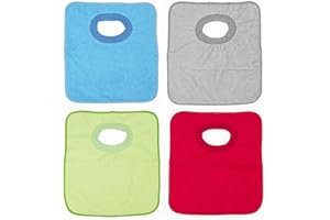 Ti TIN, Lot de 4 Bavoirs Imperméables, 32x36 cm | 90% Coton - 10% polyester - Bavoirs pour Bébés de plus d'un an - Fermeture Élastique - Doublure Vinyle - Couleur Unie (Rouge, Orange, Bleu) - 320gr/m²