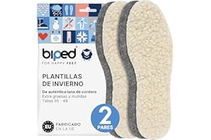 biped 2 pares de plantillas de lana hechas de lana de cordero y fieltro - Plantillas de invierno extra gruesas y calientes para zapatos de hombre y mujer z1004