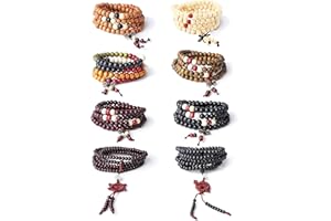 Milacolato 8-12 pz 108 Braccialetti di Perle di Mala Filo Buddista Braccialetto di Legno Perline di Preghiera Sandalo Collegamento Polso Collana a Catena per Uomo Donna Nodo Cinese