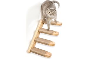 HOME FOOTPRINT - Escalera para Gatos Reversible - Trepador para Gatos - Rascador de Pared para Gatos Grandes y Pequeño - Escalon de Madera con Juguete Rascador - (Escalera)