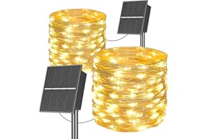 SOLARBABY 2Pezzi Luci Solari Esterno Totale 40M 400LED Catena Luminosa Esterno Solare,8 Modalità Impermeabile Filo di Rame Led Lucine da Esterno Decorative Per Giardino Natale Festa (Bianco Caldo)