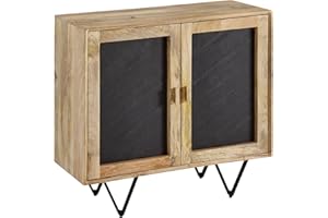 FINEBUY MÖBEL ZUM WOHLFÜHLEN FineBuy komoda 80x75x35 cm lite drewno mango/kredens kamienny brązowy | komoda z 2 drzwiami | Mała komoda z drewna litego | Wielofunkcyjna komoda stojąca z metalową ramą