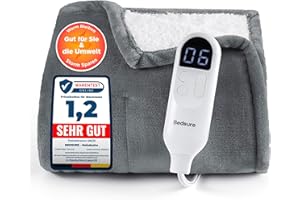 ‎BEDSURE BEDSURE Heizdecke mit Abschaltautomatik Wärmedecke - Geschenke für Frauen Weihnachten, Elektrische Decke mit 6 Heizstufen & 10 Stunden Timer, bis zu 8 Stunden Überhitzungsschutz, 130x180cm, Grau