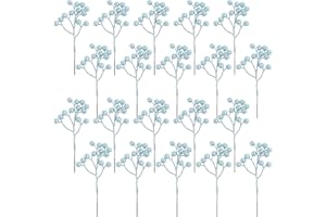 Fangoo 20 Pack 18cm Künstliche Hellblau Beeren für Weihnachtsbaum Deko Stechpalmenbeeren Zweige Dekorationen für Weihnachten Zuhause Holly Beeren Handwerk Winter Urlaub Hochzeit Deko