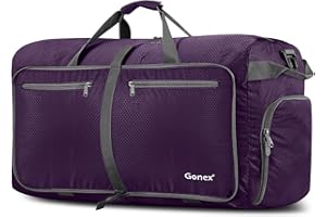 Gonex 60L Foldable Travel Duffle Bag with Shoes Compartment, Packable Lightweight Water Repellent Holdall Bag for Camping Gym Weekender Bag Purple