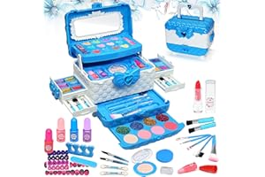 AMERRLY Kinderschminke Set Mädchen Schminkkoffer Kinder- Sicheres und Waschbares Schminke Kinder, Echtes Make Up Set , Prinzessin Geschenke für Mädchen 4 5 6-12 Jahre(Blau)