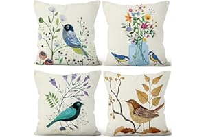 MIRRORANG Flower Cushion Covers Outdoor Decorative Linen Square Floral Bird Pillow Cases Furniture Decorative Throw Pillow Covers for Sofa Couch Garden Patio(51x51cm)