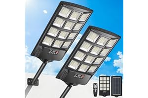PEAKRO Farolas Solares Exterior, 400W 6500K Potente Foco LED Solar con Control Remoto, IP67 Impermeable Luz Solar Exterior Jardín Sensor de Movimiento, Luz de Seguridad Lámpara Solare 2 Pack