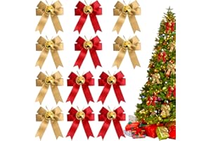 GUICHANGKAI Schleifen Weihnachtsbaum,12Pcs Weihnachtsbaum Deko,Weihnachten Bogen Rot und Geld,Weihnacht Schleifen mit Glöckchen für Weihnachtskranz,Weihnachtsbaum,Weihnachten Deko