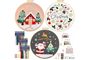 JSRQT 3 Piezas Kit de Inicio de Bordado Navidad, Kit de Punto de Cruz para Principiantes Adultos, Kit de Bordado a Mano con Casa de Nieve Árbol de Navidad Dulces, Herramienta de Bordado para Craft