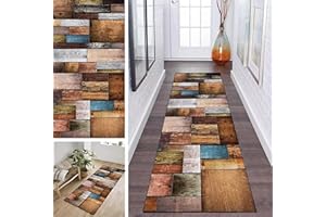 ‎ZDYHMRJ ZDYHMrj Teppich Läufer Flur Küche Bunt Holzmaserung rutschfest Korridor Teppichläufer Waschbar 50x120cm Modern Schlafzimmer Wohnzimmer Läufer Teppich Breite 40cm-120cm