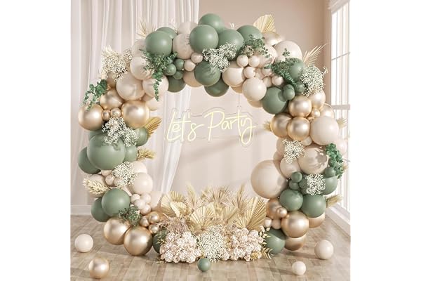Frigg Kit Arche Ballon Vert Sauge, 108pcs Ballon Anniversaire Sable Blanc et Champagne Gold, Guirlande Ballons Olive Vert pour Decoration Anniversaire Garçon Fille, Mariage, Bapteme, Baby Shower