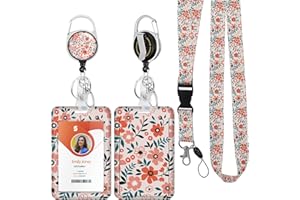BOUTILON ID Badge Holder mit Lanyard, einziehbare ID Badge Card Holders Abnehmbare Hals Lanyard Strap mit Badge Reel und vertikale ID-Halter für Krankenschwester Studenten (Flower Pink)