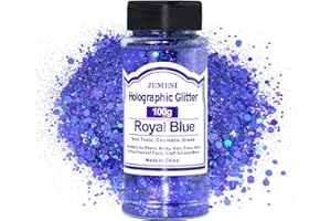 Holographic Chunky Glitter, JEMESI 100g Resin Glitter Craft Glitter, Cosmetic Nail Glitter, Glitter for Resin Arts Crafts, Body, Face, Nail, Glitter Slime Making - Royal Blue