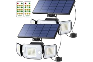 INTELAMP Faretto Led da Esterno Solare, 2 Pezzi 6000mAh Faretti Solari 1200LM 6500K Led Esterno Con Pannello Luci da Esterni Giardino Solari Luce con Sensore di Movimento,Impermeabile, cavo da 2,7M