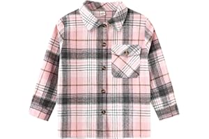 Qiraoxy Chaqueta a cuadros para niños y niñas, de manga larga, con botones, abrigos, blusa, chaqueta de algodón cálida, ropa de otoño e invierno, trajes de 2 a 8 años