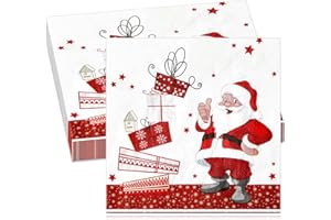 TENARE 32 Pcs Christmas Napkins Paper Christmas Serviettes Disposable Traditional Xmas Napkins 13 x 13 Inches Decorative Tissue for Table Restaurant Kitchen Xmas Party Supplies(Santa Claus)