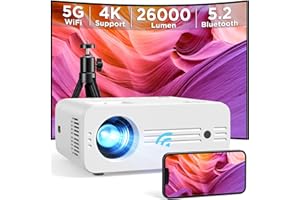 Videoprojecteur 4K, AKIYO Projecteur 26000 Lumens 5G WiFi Bluetooth Rétroprojecteur, Full HD 1080P Natif Projecteur 4K Supportée, Compatible avec iOS/Android/PC/HDMI/USB/Firestick/PS5 (avec Trépied)