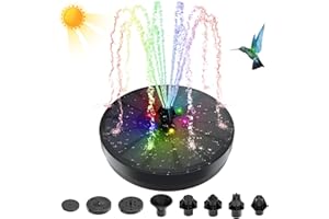 BUBBACARE Pompa solare per fontana, fontana d'acqua solare da 3 W, con 8 tipi di ugelli e 7 luci LED colorate, pompa galleggiante a energia solare, per abbeveratoio per uccelli, acquario, stagno, piscina,
