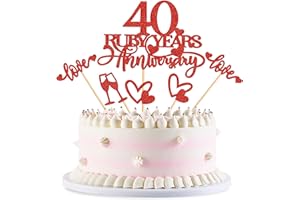 Blumomon 25Pcs 40th Anniversary Cake Toppers Ruby Weddding Anniversary Heart Cake Decoration for 40 Years and Love Celebration Party Supplies