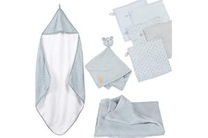 roba Prezent dla niemowlaka - zestaw pielęgnacyjny na narodziny - ręcznik, myjka, przytulanka i koc - bawełna organiczna - certyfikat GOTS - dla dziewczynek i chłopców - jasnoniebieski