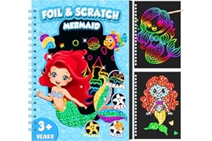 CutteeyFyry Foil Art Fun Kit for Kids - Mermaid Foil & Scratch Paper Art Set 2-in-1, Crafts for Ages 3-10, Creative Birthday Christmas Travel Toys Gift for Girls and Boys