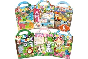 Kalysky 6 libros de calcomanías para niños de 2 a 4, 250+ pegatinas reutilizables 3D para niños, nuevo tema-mascotas, sitio de construcción, ciudad ocupada, Libro de actividad regalo de cumpleaños
