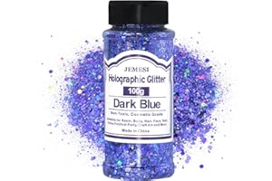 ‎JEMESI Holographische Chunky Glitter, Dunkelblau 100g Pailletten für Harz, Gesicht, Nagelkunst, Körper, Slime, Festival Party Art