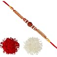 2VRN Rudraksha & Pearl Rakhi Set For Rakshabandhan - Combo Of 4 Pack With Roli Chawal For Bhai & Bhabi