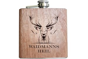 PIXELSTUDIO Jäger Holz Flachmann Jagd Jägerin jagen Geschenke Männer Frauen Hirsch Geweih lustiger Spruch Alkohol Waidmannsheil