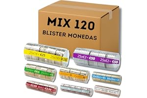 ALEJANDRO FUENTES AF® - 120 Blister Monedas | Mix 15 blister monedas de 1,2 y 5 centimos + 15 Blister Monedas 2 Euros + 15 Blister Monedas 1 Euro, 50cent, 20cent, 10cent para Guardar Monedas (15 por Moneda)