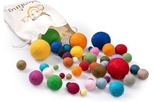 naturling Bunter Filz Bällemix - 45 bunte Filzkugeln Pompons in verschiedenen Farben & Größen für Farben Verständnis und DIY Basteln (Bunt, 45er Set)