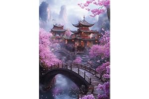 CEOVR Peinture Diamant Adulte Paysage 5D Diamond Painting Complet,Fleurs et Maisons Painting Diamant Kits 30x40 cm,Architecture Chinoise