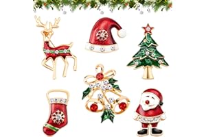 MELLIEX 6 sztuk świątecznych mini broszek zestaw przypinek z kryształem górskim dekoracje świąteczne dla kobiet dzieci Boże Narodzenie prezent świąteczny