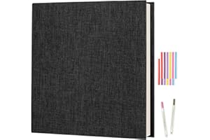 Boic Album Foto Autoadesivo, Lino Album Fotografico Scrapbook 40 Pagina Bianche Memories Album Portafoto, Regali Nozze Natale Valentino Regalo di Anniversario Compleanno bambini (Nero)