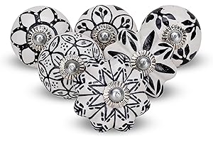 FURNISHFUL FINESSE Verschiedene schwarze Keramik-Schrankknöpfe für Schubladen, Küchenschränke, Schränke, Boho-Stil, mehrfarbig, dekorative Möbelbeschläge, Kommoden, Schubladen, 6er-Set