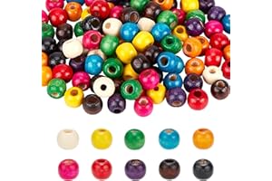 PH PandaHall 300 pz 10 Colori Perline di Legno Dipinte, Perline di Legno Colorate Rotonde Da 10 mm Perline Distanziatrici In Legno con Foro Largo 4 mm per Gioielli Macrame Fai Da Te
