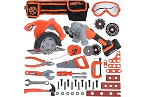 Hyrenee Set di attrezzi giocattolo per bambini con cintura porta attrezzi, sega circolare e smerigliatrice angolare, la strumenti per il gioco di finzione per bambini di età compresa tra 3 e 5 anni