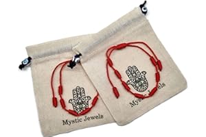 MYSTIC JEWELS By Dalia, braccialetto Cabala, in cordoncino di filo rosso, con 7 nodi, unisex, regolabile, per la protezione contro il malocchio, portafortuna
