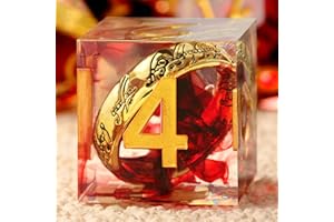 Ring DND Dice Set Sharp Edge DNDND 7-Piece Swirl Resin Blood Red Dice with Magic lord Ring Inside for Dungeons & Dragons -Dragon Box Gifts