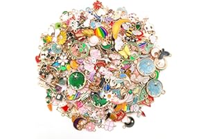 InteDesign 100PCS Bracelet Charms for Jewellery Making Supplies, Enamel Paint Metal Charms for DIY Necklace Bracelet Earrings Jewellery Keyring Making Accessories