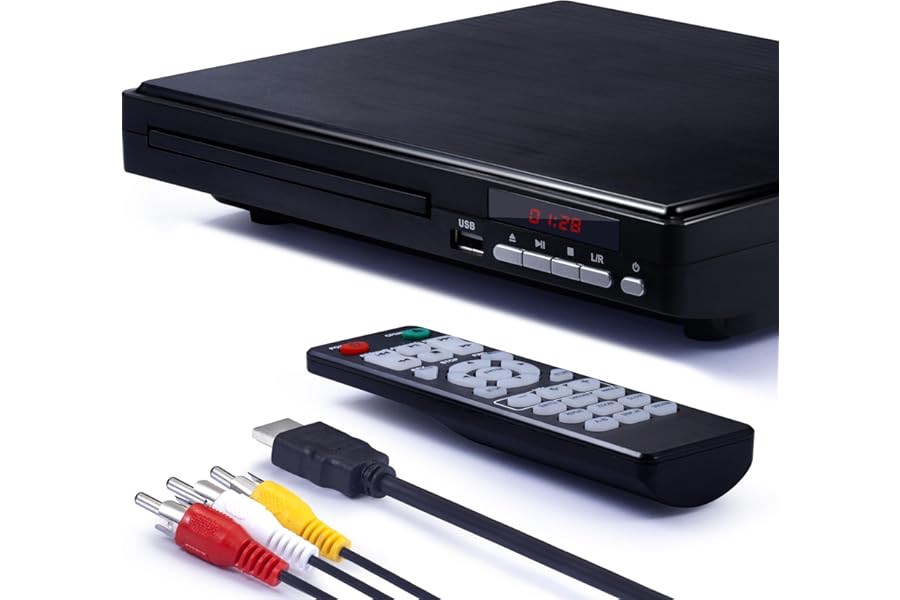 DVD Player for tv,1080P HD DVD Player for home All Region Free Compact Mini CD Player with USB 2.0 Port Remote Control HDMI&AVI Cable,Built-in PAL/NTSC System(Not for Bluray)