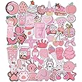 KINBOM 50 Pcs Pink Cute Stickers Pack, Waterproof Self-Adhesive Vinyl Stickers Decals Kawaii VSCO Stickers Aesthetic for Water Bottles Laptops Scrapbooks Journaling Girls Teens (Various Patterns)
