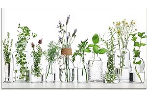 ARTLAND Küchenrückwand Glas mit Motiv Spritzschutz Küche 90x50 cm Desgin Modern Kräuter Pflanzen Blumen Basilikum Lavendel Gewürze H9KE