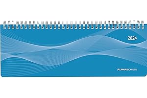 ‎ALPHA EDITION Tisch-Querkalender Profi blau 2024 - Büro-Planer 29,7x10,5 cm - Tisch-Kalender - 1 Woche 2 Seiten - Ringbindung - Alpha Edition