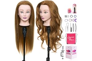 NEVERLAND BEAUTY & HEALTH NEVERLAND Cabeza de peluquería 24 inch 50% cabello humano Cabeza de muñeca Cabeza de peluquero Cabeza maniqui Maniquí muñeca de la Cosmetología con Soporte& DIY Hair Styling Tools