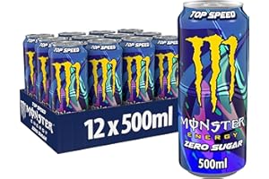 ‎MONSTER Monster Energy Top Speed - koffeinhaltiger Energy Drink mit erfrischendem Pfirsich-Nektarinen Geschmack - ohne Zucker und ohne Kalorien - in praktischen Einweg Dosen (12 x 500 ml)