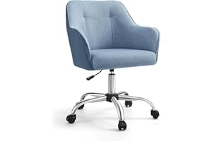 SONGMICS Silla de Estudio, Silla Giratoria, Altura Ajustable, Carga de 110 kg, Marco de Acero, Tela de Algodón-Lino Transpirable, para Estudio, Dormitorio, Azul OBG019Q01