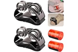 Rigych 2 pcs Rhythm Finger Shaker & 2 pcs Foot Tambourine with Elastic Strap, Percussion Musical Instrument Set for Ukulele Guitar Drum Mandolin Banjo Playing
