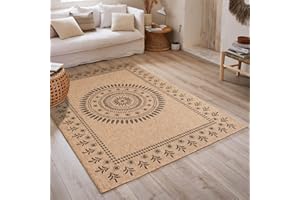 Nazar Tapis Nature, Tapis Naturel Boheme, Tapis Aspect Jute, Tapis Salon, Chambre, Couloirs, Tapis ExtRieur, Couleur Naturelle (120x170 cm, 8874 Noir)